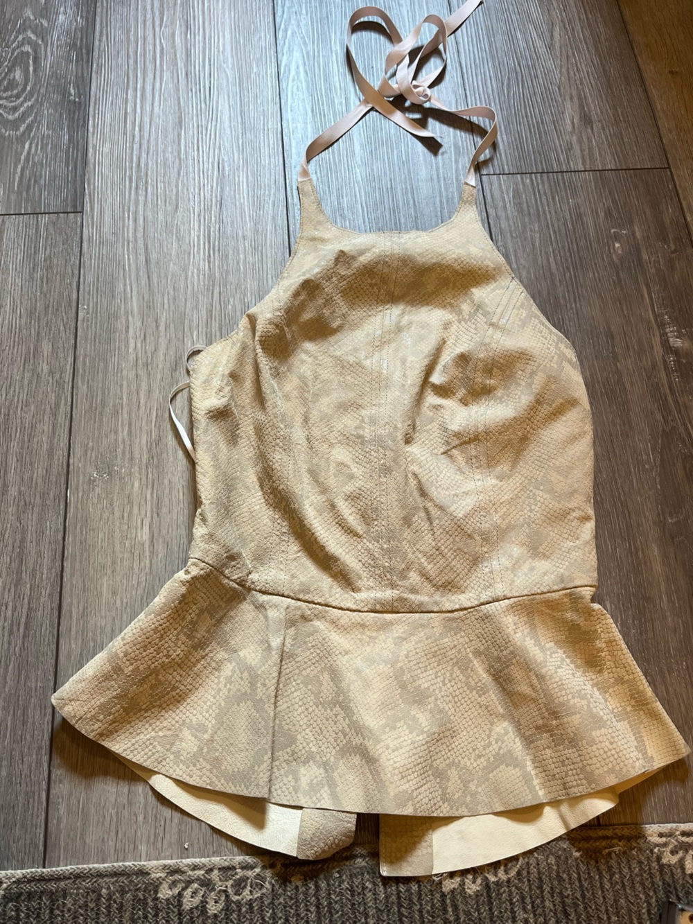 NWT Rebecca Taylor Python Suede Leather Halter Peplum Too Cream Snake Size 2